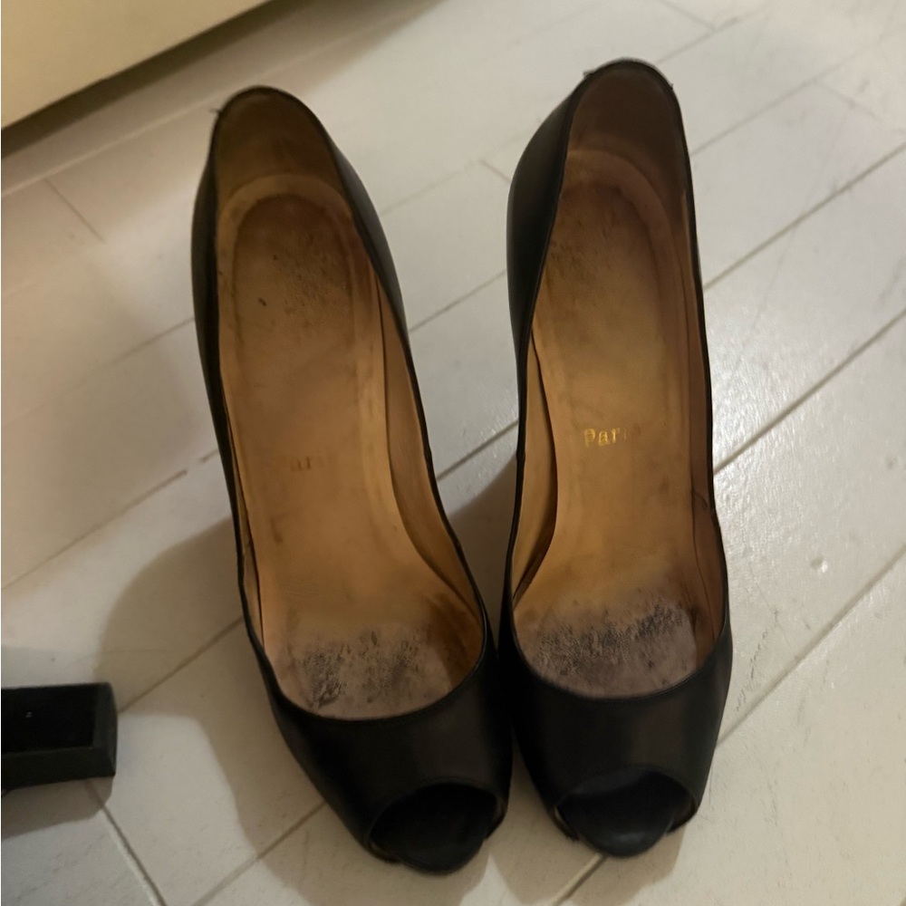 Christian Louboutin Black Peep-Toe Heels